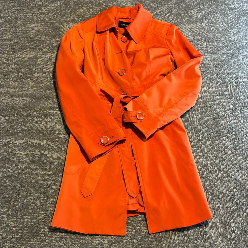 London Fog Women's Burnt Orange Double Breasted Belted Trench Coat Size Small